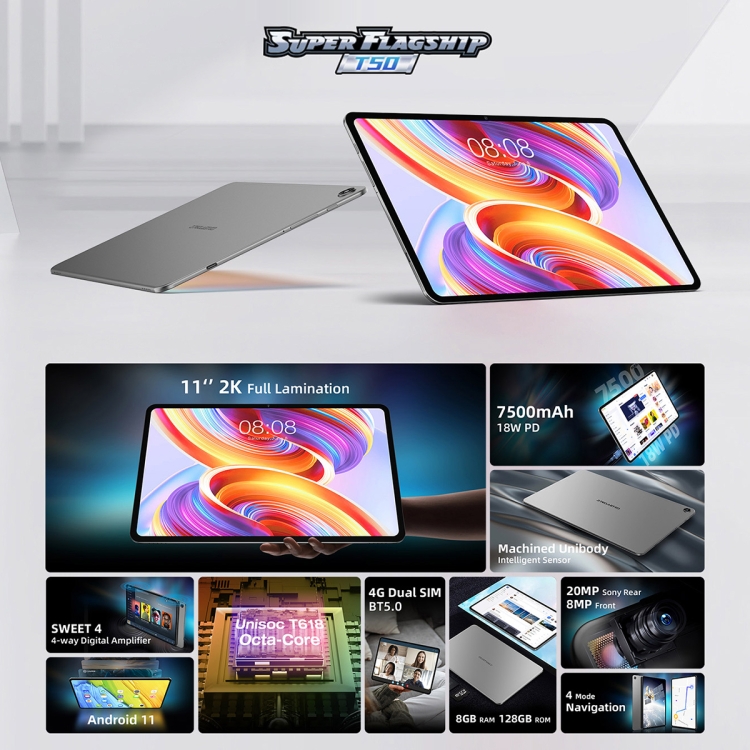 Teclast T50LTEタブレットPC11インチ8GB128GB Android 11 Unisoc T618