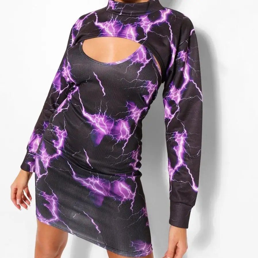 Hot Popular Women Clothing High Quality Competitive Price Long Sleeve Women Bodycon Printed Dress