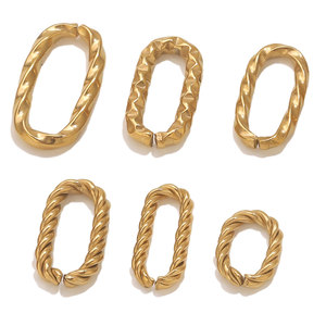 Textured Oval Link Connectors | PVD Gold Plated Stainless Steel Geometric Chain Links for DIY Bracelet Necklace Jewelry Making - Product Image 4