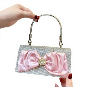 New Cross-border European American Retro Full Bow Chain Small <b>Square</b> Evening Bag Rhinestone Hand Bag Polyester Cover Tanjing - Product Image 1