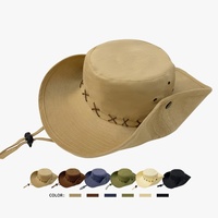Chapeau Boonie personnalisé kaki à large bord, avec sangle de menton en cuir à bouton-pression latéral, pour activités de plein air, camping, safari, vente en gros, logo