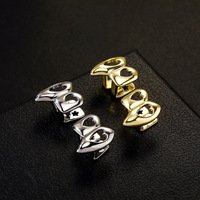 Grillz dentaire Hip Hop Cœur creux Dents de vampire en cuivre plaqué or et argent, Bijoux dentaires pour Halloween et Cosplay pour Hommes et Femmes