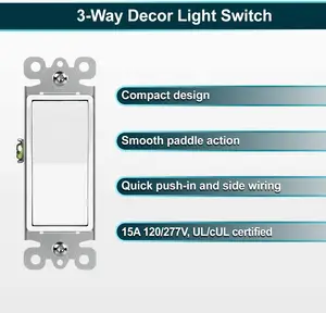 Interruptor de luz de pared decorador de 3 vías 15A interruptores eléctricos para el hogar