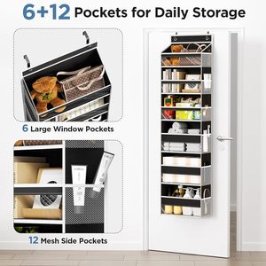 6 Tier Over The Door Organizer 33x15x85cm Heavy Duty Hanging <b>Storage</b> With Large Pockets For Behind Door Use - Product Image 4