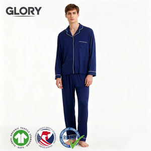 Mens Pajama Set Tre Viscose Mềm Nhẹ Loungewear Ngủ Dài Tay Áo Và Quần Với Túi Người Đàn Ông Tre Đồ Ngủ - Product Image 1
