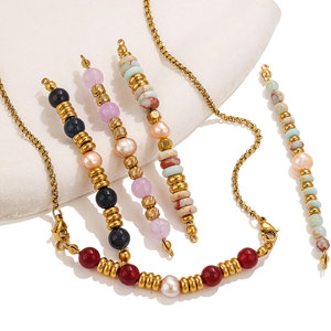 Conector de Barra con Cuentas Estilo Boho |   Colgante de Doble Ojo de Acero Inoxidable con Baño de Oro PVD de 18K y Gema Natural para Fabricación de Joyas - Product Image 2