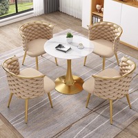 Ensemble de table de négociation en pierre frittée métallique de luxe léger avec 4 chaises, design minimaliste, mobilier de bureau personnalisable