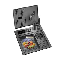 Fregadero de Cocina Moderno RS Smart Hydro Purification, Cuadrado, de Una Sola Pieza, con Dos Orificios, Hecho a Mano, de Acero Inoxidable 304, con Revestimiento Nano Negro