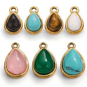 Colgantes de Piedra Natural en Forma de Lágrima, Dijes de Acero Inoxidable con Baño de Oro PVD: Turquesa, Ónix, Cuarzo Rosa para la Fabricación de Collares, Pulseras y Pendientes - Product Image 1