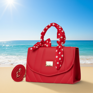 Bolso Tote Rojo Saffiano para Mujer de Fana Milan, Forma Cuadrada con Decoración de Lazo, Impermeable, para Uso en la Playa - Product Image 2