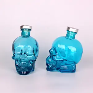 Unique 750ml Glass Bottle Customized Blue Skull Whisky Liquor Vodka Spirits Bottle