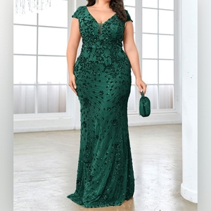 New Plus Size Women's <b>Sequin</b> Evening Dress Ball Gown Fitted Fishtail Sleeveless Dresses Fashion - Product Image 4