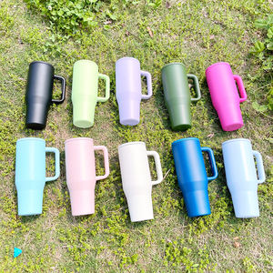 Mug de voyage en gros, tasse isotherme à double paroi en acier inoxydable de 40 oz avec couvercle, poignée et paille - Product Image 6