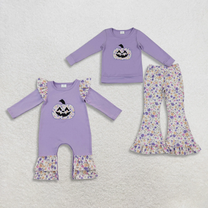 เสื้อผ้าฮาโลวีนสำหรับเด็กผู้หญิง ชุดเสื้อผ้าปักลายดอกไม้ฟักทอง - Product Image 3