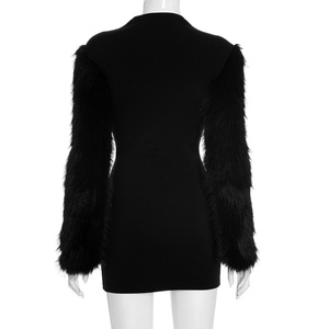 Vivibloook J25DS262 2025 Sexy nuevo otoño Venta caliente cuello cremallera manga larga peludo Sexy Slim Fit Casual Mini vestido - Product Image 4