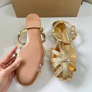 <span class=keywords><strong>Sandalias</strong></span> <span class=keywords><strong>Gladiador</strong></span> Retro para Mujer, Diseño Calado, Doradas, de PU Suave, Punta Abierta, <span class=keywords><strong>Planas</strong></span>, Cómodas, para Playa, Verano - Product Image 5