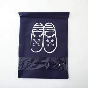 wholesale fashional Travel and business purpose only non woven PVC window drawstring shoe bag