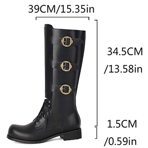 Large Size 48 Women Flat Lace up Knee High <b>Boots</b> Side Metal Buckles Round Toe Long Booties Wide Fit Low Square Heels Shoes - Product Image 5