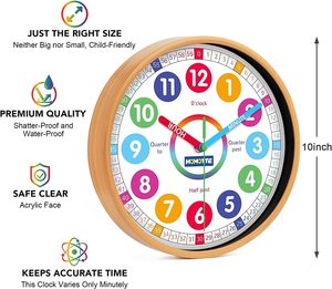 <span class=keywords><strong>Reloj</strong></span> <span class=keywords><strong>de</strong></span> Pared Redondo Homotte para Niños, 10 Pulgadas, Multicolor, Educativo, Silencioso, Analógico, Sin Tictac, para Dormitorio <span class=keywords><strong>de</strong></span> Niños y Niñas, China - Product Image 2