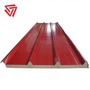 double side aluminium zinc coated steel insulated trapezoid shape PU sandwich roofing panels