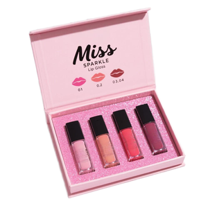 Custom Pink Glitter Magnetic Gift Box for Lip Gloss Set Luxury Rigid Magnet Closure Cosmetic <b>Packaging</b> Box with Logo <b>Printing</b> - Product Image 1