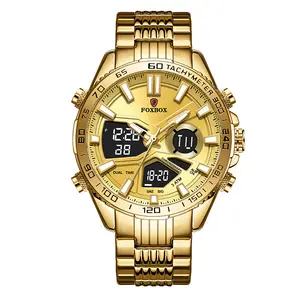 Premium Foxbox date time three-dimensional luminous scale dual display movement digital watches for men waterproof