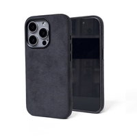 Coque de téléphone en cuir suédé véritable de luxe avec logo personnalisé pour couverture arrière de téléphone portable magnétique 15 16 17 pro Max