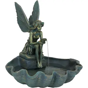Pequeno bronze alta qualidade resina fluxo de água fonte ao ar livre jardim anjo estatueta fadas fontes do jardim