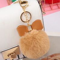 Porte-clés boule de fourrure synthétique de lapin Rex de 8 cm avec nœud, breloque de sac esthétique Coquette pour femme, pompon doux et moelleux, cadeau en gros