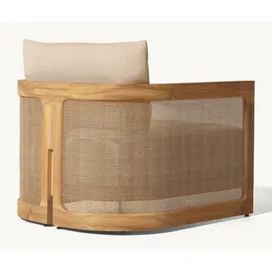 New Design Luxury Outdoor Patio Furniture Curved Cane Back Solid Teak Sofa Set Large Garden Set
