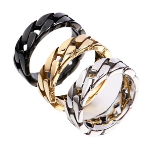 Bijoux fins mode acier inoxydable cubain lien chaîne anneau vélo chaîne anneaux étanche bijoux Gold18k Perhiasan - Product Image 6