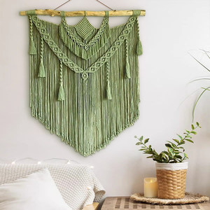 Ventes Flash : Décoration Murale <span class=keywords><strong>Macramé</strong></span> Vert <span class=keywords><strong>avec</strong></span> Tige en <span class=keywords><strong>Bois</strong></span> Naturel, Tapisserie Murale Bohème Tissée à la Main <span class=keywords><strong>avec</strong></span> Franges, Décoration Murale Texturée Bohème - Product Image 5