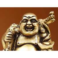 Pequeña Estatua de Buda Sonriente Art Deco de Latón Chapado en Oro de 3 Pulgadas, 0.4 kg de Peso, Decoración para el Hogar, Regalo de Aniversario