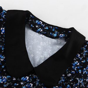 Robe d'été noire à imprimé floral pour femme, col en V, taille haute, manches courtes, avec ceinture et boutons, collection 2026 - Product Image 6