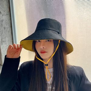 Reversible Wide Brim Bucket Hat For Women Breathable Double Layer Fashionable Spring Autumn Hiking Hat With Embroidery Letter - Product Image 4