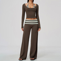 Nouvel Arrivage Ensemble de Yoga Femme Color Block à Manches Longues, Coupe Ajustée, Effet Push-Up et Amincissant, Pantalon Large, Tenue de Sport