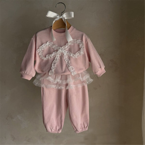 Set di <span class=keywords><strong>abbigliamento</strong></span> per bambini pantaloni autunnali per ragazze 2 pezzi abito con fiocco in pizzo <span class=keywords><strong>abbigliamento</strong></span> <span class=keywords><strong>sportivo</strong></span> per neonati - Product Image 4