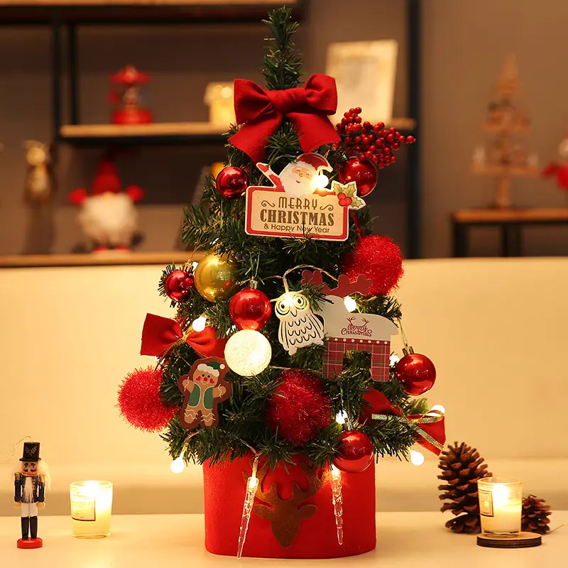 شجرة عيد الميلاد الصغيرة مع الكرة المعلقة بطول 45 سم شجرة عيد الميلاد الصغيرة للمنزل المكتب الطاولة الزينة الداخلية DIY لكريمساس