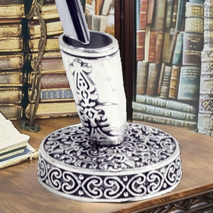 Vintage Metal Round <b>Pen</b> Stand Base Singer <b>Pen</b> Display <b>Desktop</b> <b>Holder</b>/ Silver - Product Image 2