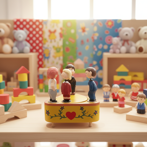 Boîte à musique avec figurines de garçon et fille coquins s'embrassant, sculpture en bois magnétique rotative, entièrement faite à la main, cadeau d'anniversaire - Product Image 2