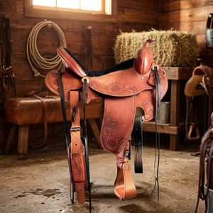 Selle Western en cuir Cosmico Ventures avec arceau en bois, confort écologique, 15 pouces, logo personnalisé, emballage amovible et lavable - Product Image 3