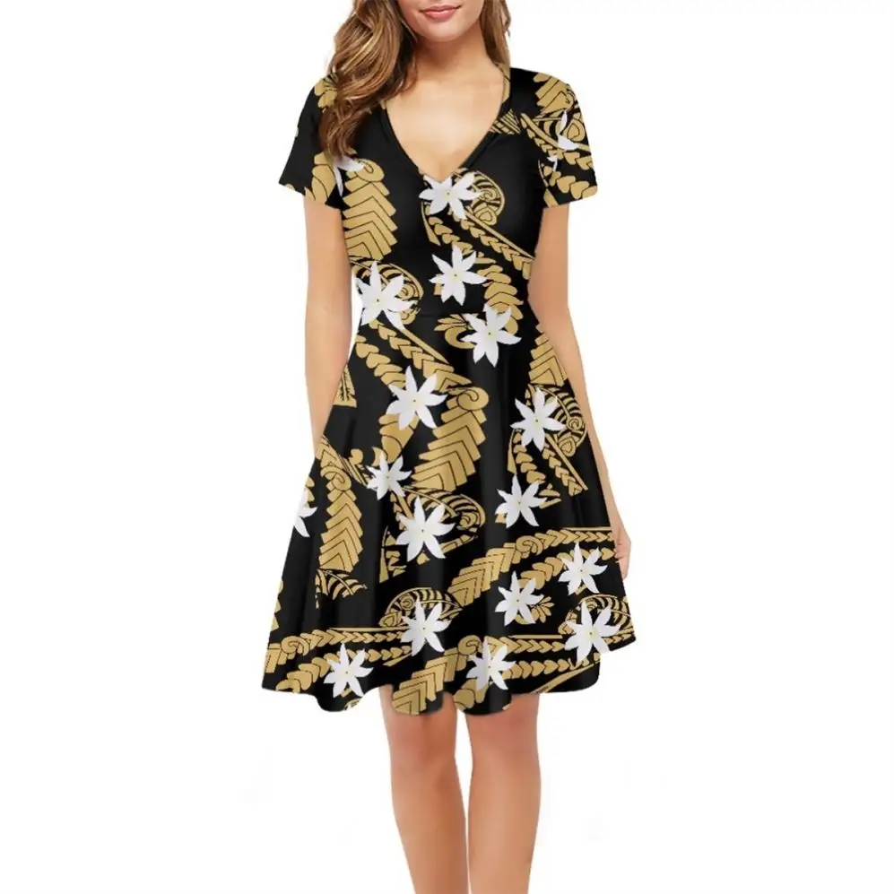 Polynesian Tribal Samoan Hawaiian Clothing Custom Print 2023 High Quality Summer Women Casual Plus Size Fit Knee Length Dresses