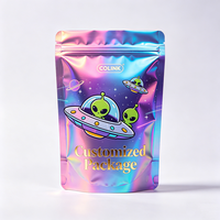 Sacs Mylar holographiques personnalisés à fermeture éclair, résistants aux enfants, pour mélanges de thé, collations, compléments alimentaires et présentation en magasin
