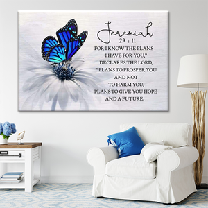 Jérémie 29:11 « Car je connais les plans» - Tableau mural personnalisé sur toile avec motif papillon pour décoration chrétienne - Product Image 3