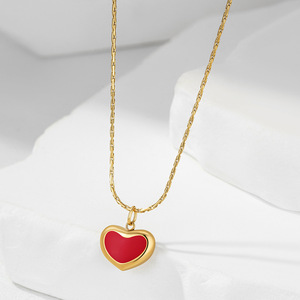 Collar de aleación de zinc con resina epoxi roja en forma de corazón para mujer, uso diario, regalo, cadena de joyería, color plata y oro - Product Image 4