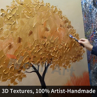 Peinture à l'huile texturée moderne de luxe, grand format sur toile, peinte à la main, avec palette et couteau 3D, motif arbre doré, pour décoration d'hôtel