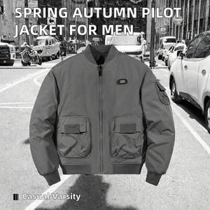 Blouson aviateur pour homme printemps-automne, tissé, décontracté, avec fermeture éclair, service OEM, style universitaire - Product Image 2
