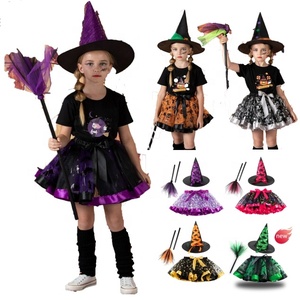 Niños bebés niñas capa FIESTA <span class=keywords><strong>DE</strong></span> Halloween impreso malla tutú faldas <span class=keywords><strong>bruja</strong></span> sombrero escoba 3 uds conjuntos Cosplay niñas <span class=keywords><strong>bruja</strong></span> tutú faldas - Product Image 2
