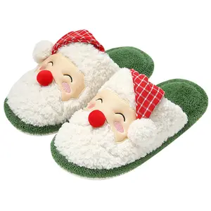 Women Men Winter Warm Home Slippers Children Indoor Shoes Cartoon Santa Claus Slip On Soft Flats Slides For Christmas
