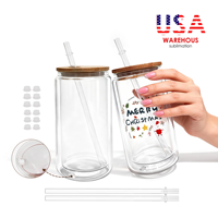 Gobelet à bière en verre borosilicate à double paroi de 16 oz, avec couvercle en bambou, isolation 12-24h, réutilisable, expédition depuis l'entrepôt américain